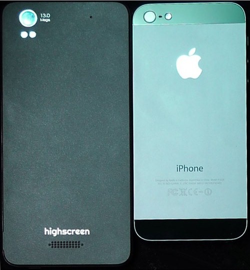 Highscreen Alpha Ice и iPhone сзади